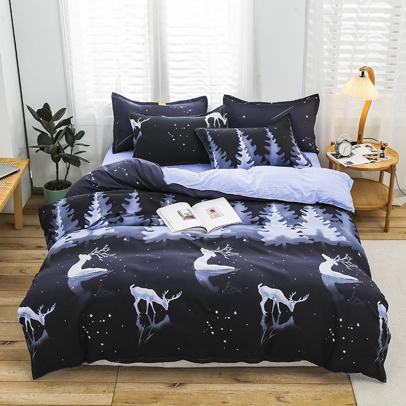 Washed Cotton Bedding Four-piece Set, Quilt Cover, Bed Sheet, Dormitory Three-piece Set