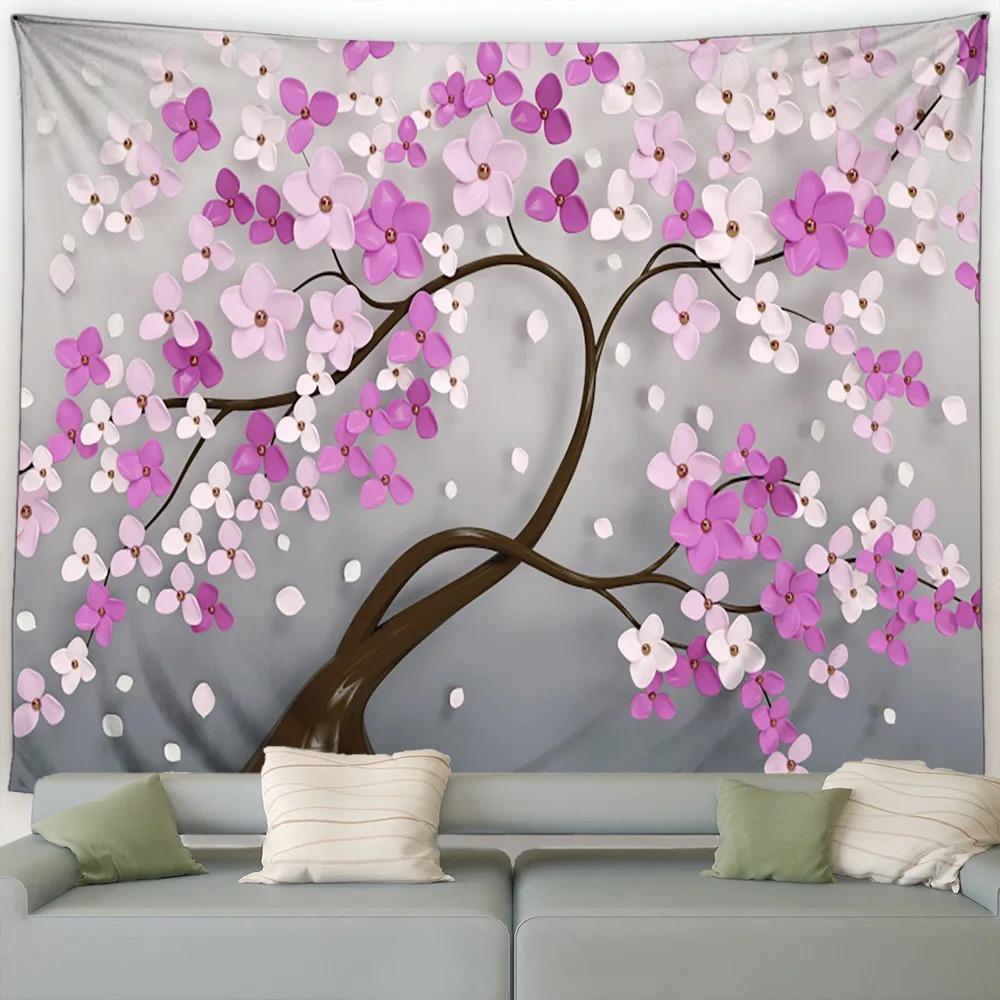 White Flowers Golden Tree Trunk Creative Decorative Tapestry Home Wall Living Room Office Decorative Tapestry