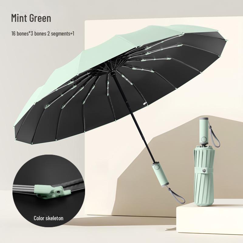 16-Rib Fully Automatic Morandi Color Folding Sunscreen Umbrella with Black Coating