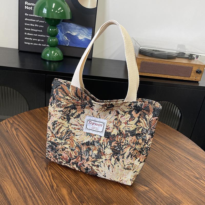 1Pc Mori Fashion Printed Handbag Nylon Breathable Versatile Commuter Bag Large Capacity Leisure Work Bento Bag