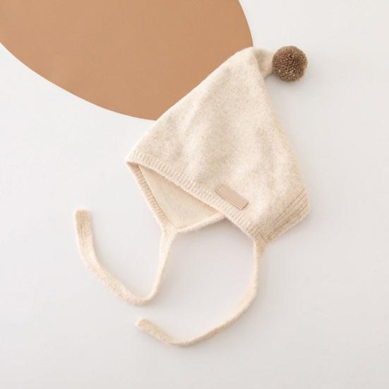 Kids Hat Plush Ball Decor Lace-up Warm Elastic Winter Hat Comfortable Loose Fit Cold Weather Baby Hat