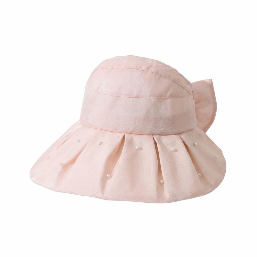 Korean Fashion Sun Protection Women Pearl Bucket Hat Anti-UV Windproof Big Brim Sun Hat All-match Beach Cap Women Men