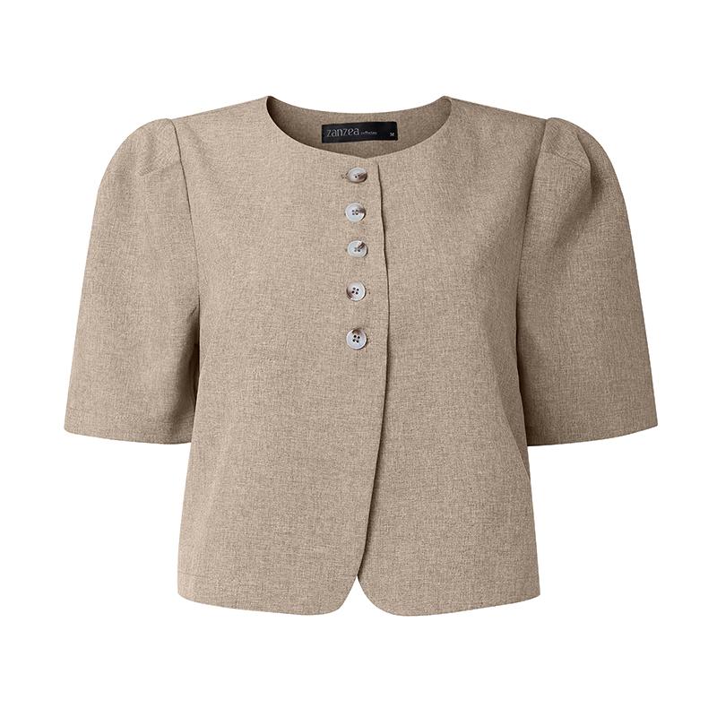 ZANZEA Women Casual Round Neck Summer Short Sleve Button Blouse
