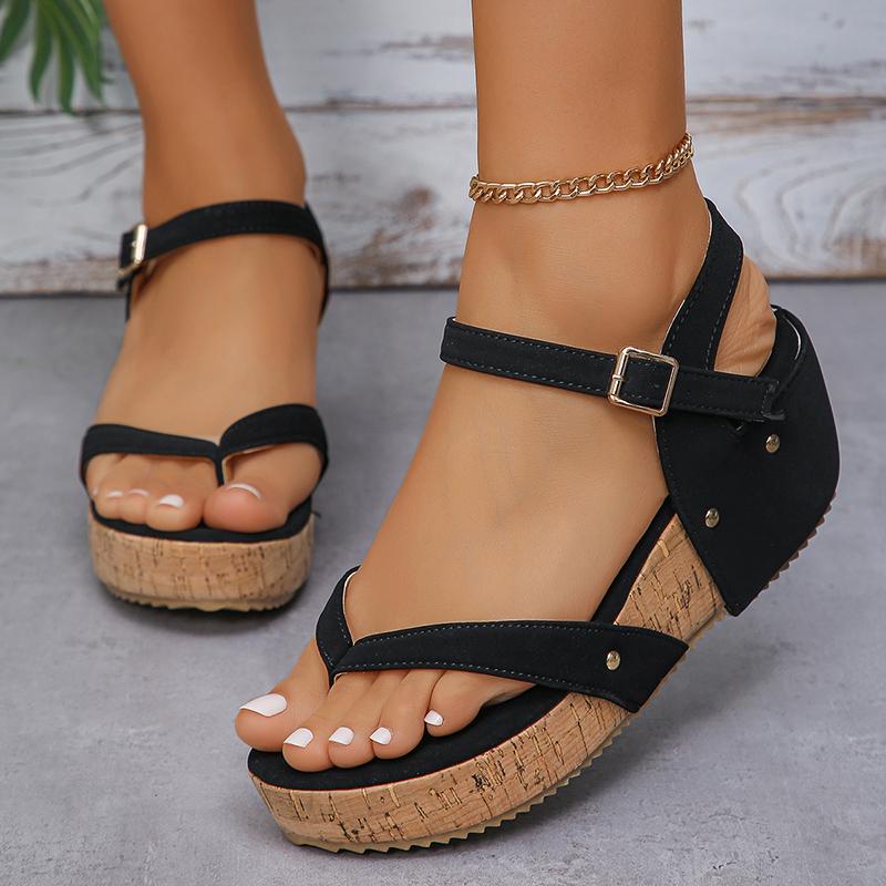 Lucyever Klobige Plateau Zehensteg Sandalen Damen Sommer Knöchelriemen Keilabsatz Sanldes Frau Vintage Nieten Gladiator Sandalias