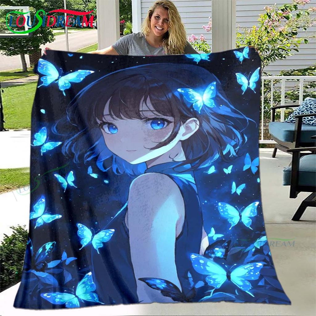 Hot Cute Anime Girl Pattern Blanket Flannel Thin Blanket Portable Home Travel Office Lunch Break Blanket Birthday Gift