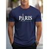T-shirt da Uomo Estiva 100% Cotone Puro Taglia Larga Stampa Motivo Lettera PARIS Casual Confortevole Girocollo Maniche Corte Top