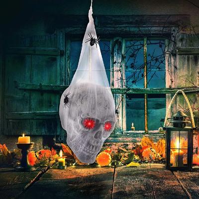 Halloween Horror Glowing Voice Controlled Spider Cotton Skull Prop Haunted House Secret Room Courtyard Decoration
