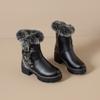 Women's High-heeled Short Boots Autumn and Winter New Thick-heeled Plush Short Boots Warm Large-size Warm Boots