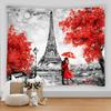 Paris Tapestry Backdrop  Wall Art Eiffel Tower Photo Banner Background European City Landscape Pink  Hanging Decor