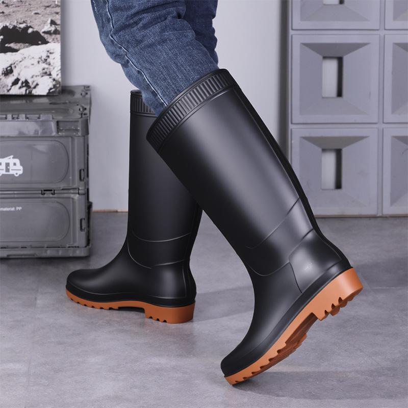 Men's Fashionable Long Tube Rain Boots Anti-Slip Waterproof Wear-Resistant Outdoor Fishing Car Wash Thick Bottom Shoes