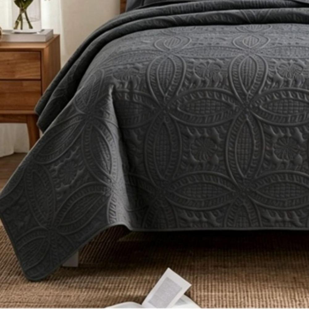 Ultrasonic Washed Cotton Solid Quilted Air Conditioner Bed Cover 3 Pieces Set, Four Seasons Double Size Comforter Bedspread