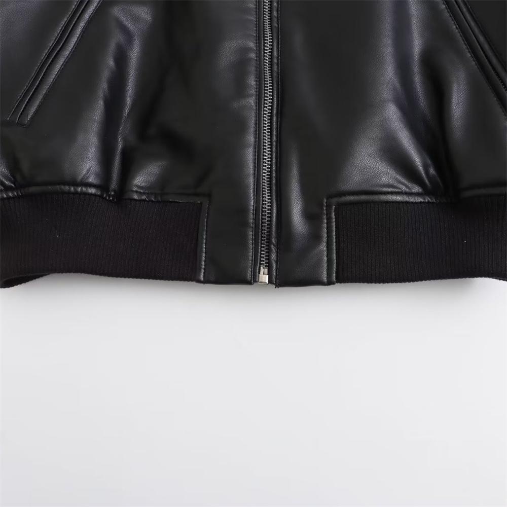 Autumn and Winter New Women's Fashion Versatile Short Motorcycle Faux Leather Pilot Jacket Coat Leather Coat