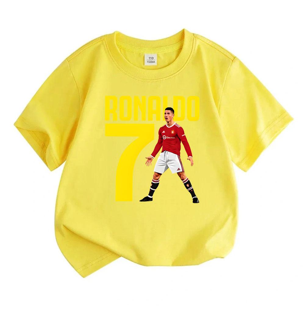 Jongens Meisjes 100% Katoen Ronde Hals Korte Mouw T-shirt, Klassiek Voetbalster Nr.7 Ronaldo Geprint Casual Zacht Ademend T-shirt voor Kinderen Dagelijkse Kleding Sport