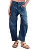 Damen High Waist Baggy Barrel Jeans Boyfriend Weites Bein Cropped Denim Hose