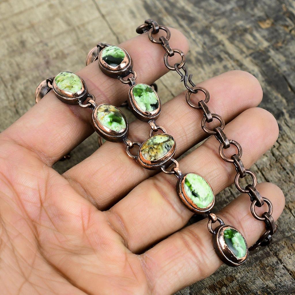 Australian Chrome Chalcedony Necklace Electroformed Copper Adjustable Chain Necklace Copper Gemstone Jewelry Handmade Necklace Wedding Gifts