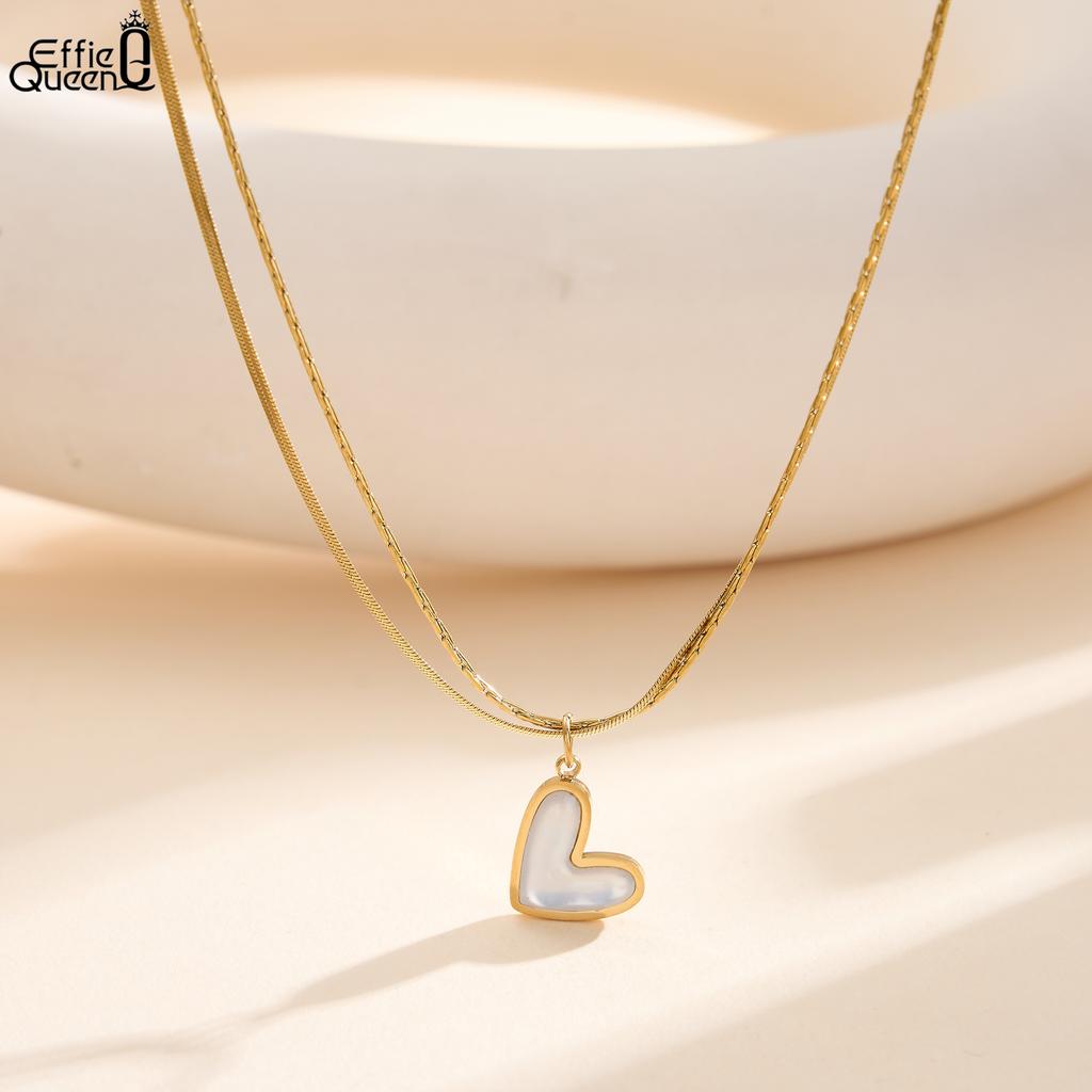 EFFIE QUEEN Stainless Steel 18k Gold Snake Chain Heart Pendant Necklace Romantic Jewelry for Women Wedding Party Banquet STMN08
