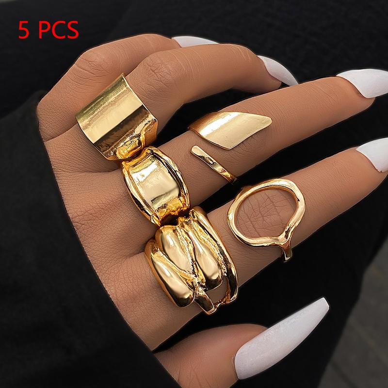 1 Set Bagues Métal Vintage Pour Femmes Hommes Cadeau Personnalisé Punk Hip Hop Irrégulier Exagéré Bagues Articulées
