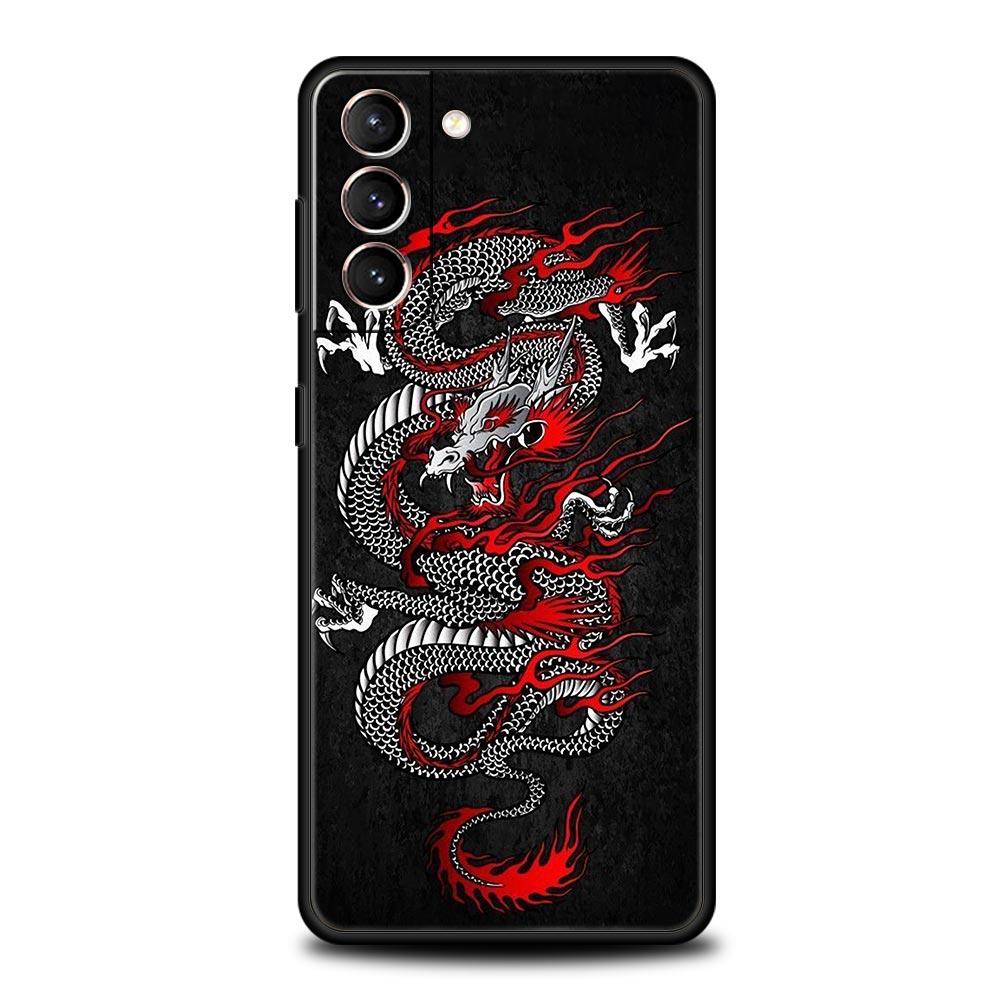 Phone Case For Samsung Galaxy S23 S22 Ultra S20 S21 FE 5G S10 S9 Plus S10E S8 Note 10 20 Silicone Black Cover Dragon Fashion