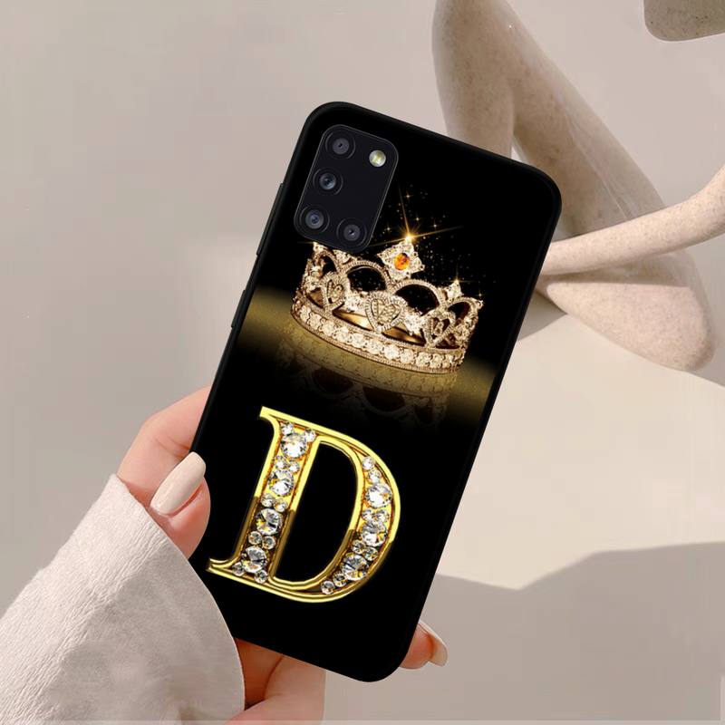 Yinuoda Capa de celular com letras de coroa de diamante preto para Samsung A 51 30s 71 21s 10 70 31 52 12 30 40 32 11 20e 20s 01 02s 72