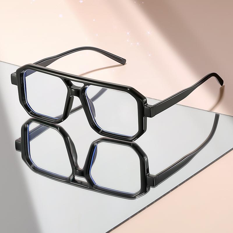 Retro Double-beam Square Frame Flat Light Glasses for Travel, Parties, Daily Wear, Shooting, Decoration and Anti-blue Light