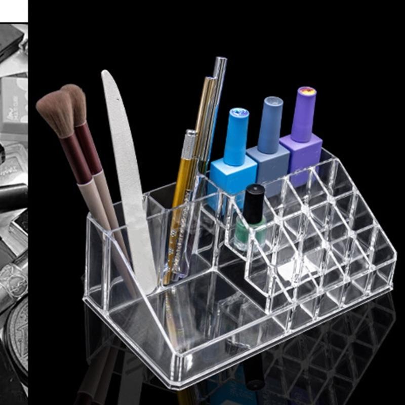 Clear Nail Polished Organizer Acrylic Display Stand Plastic Cosmetic Holder For Makeup Brush Storage Solution