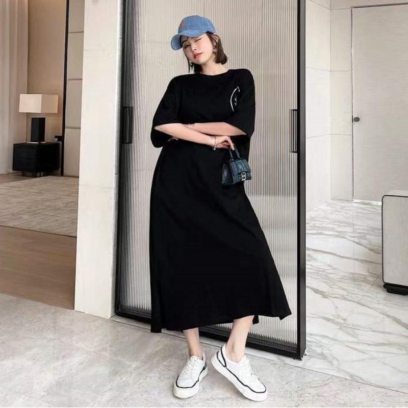 Summer Style Striped Dress Plus-size Women's Short Sleeved Over Knee T-shirt Dress