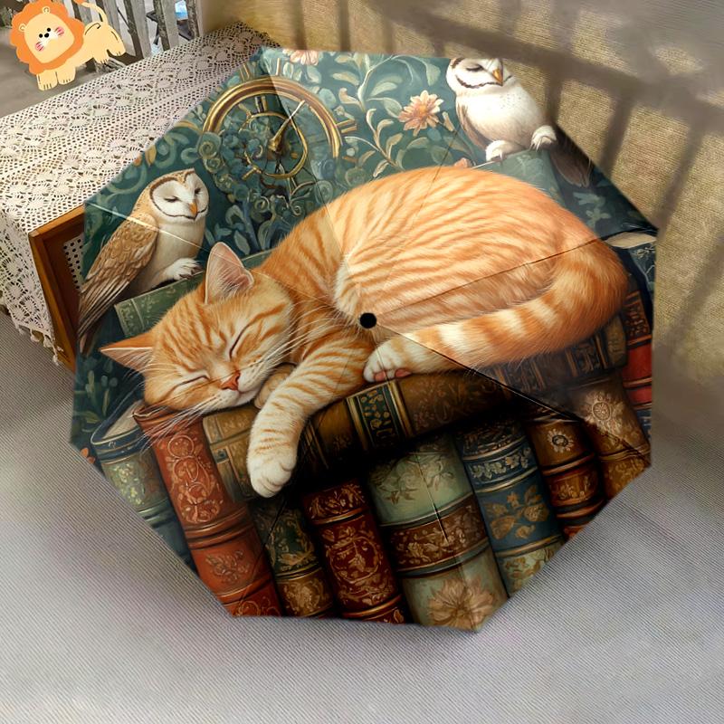 1 PC Automatic Folding Umbrella - Sleeping Cat Pattern, Portable & Foldable Design with 8 Ribs, Christmas Birthday Gifts