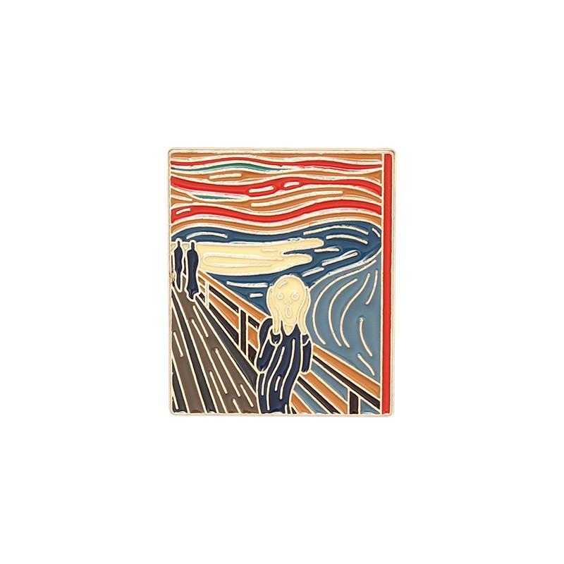 Oil Painting Starry Sky Sunflower Girl Geometry Metal Design Badges Brooch Enamel Pins Label Bag Backpack Hat Jewelry Gift