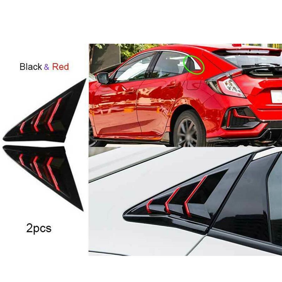 Για 2016-2021 Honda Civic Hatchback Πίσω Πλαϊνό Παράθυρο Αεραγωγού Κάλυμμα Περσίδας Μαύρο+Κόκκινο