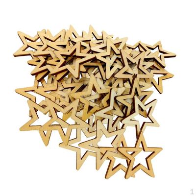 50 Piece 30mm Unfinished Hollow Wooden Shape Star Embellishments for Scrapbooking Crafts