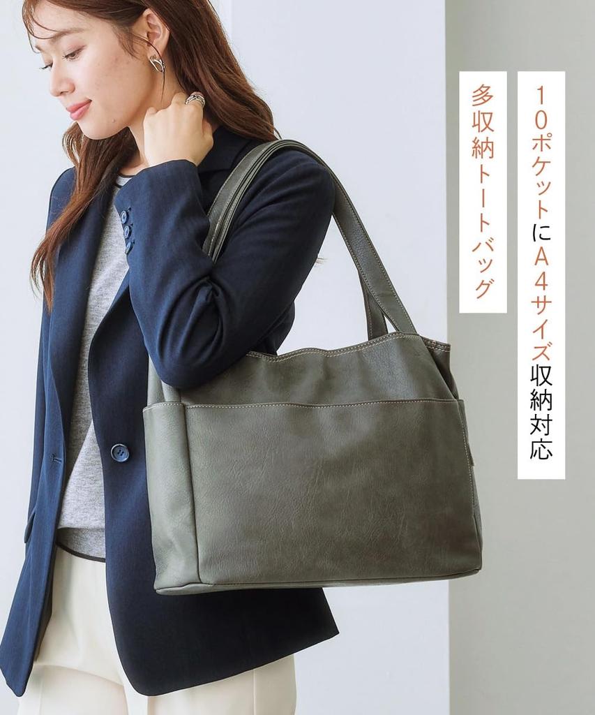 Nissen Women's Tote Bag, 10 Pockets, Multi-Storage (A4 Compatible), Black, Free Size