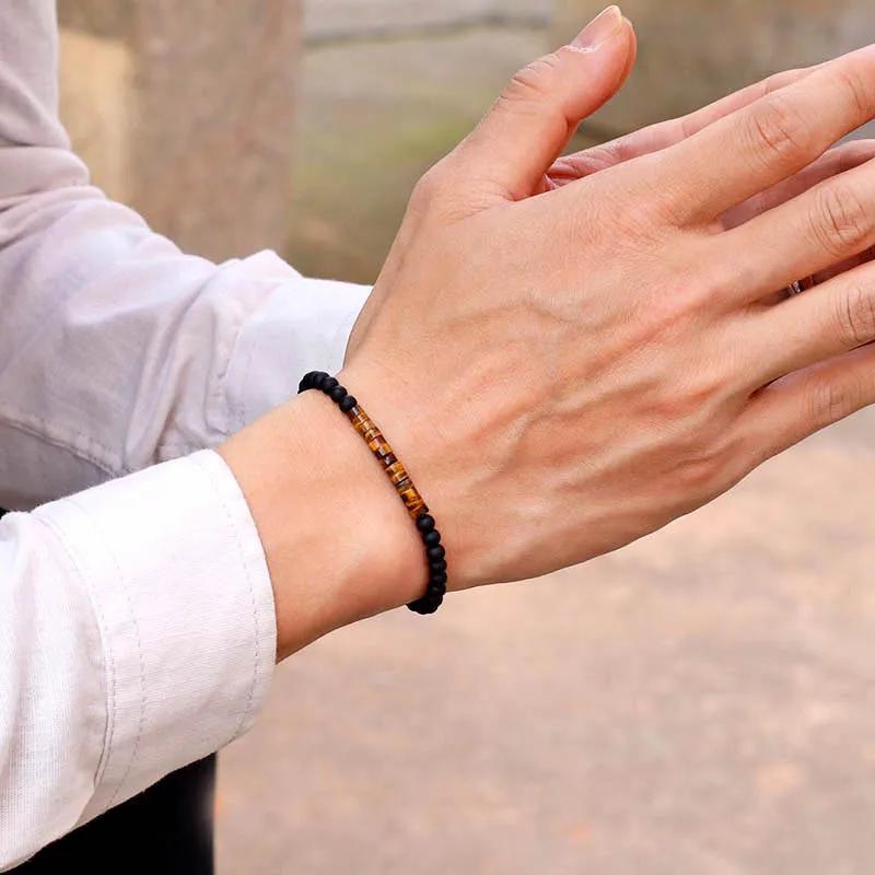Neues minimalistisches 4mm Perlenarmband Unisex Kaiser Onyx Kleiner Stein Armband Meditation Yoga Strang Braslet Paar Brazalete Pulsera