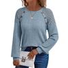 Women's Round Neck Solid Color Hollow Button Long Sleeved Casual Patchwork Top