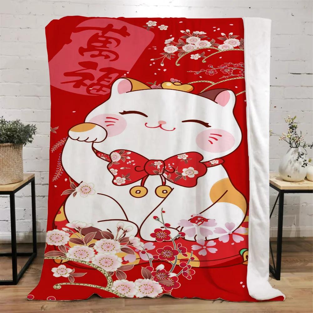 Lucky Cat Fluffy Soft Blankets & Throws Designer Throw Blanket Bed Knitted Plaid Interior for Home Luxury Bedding Beach Towel