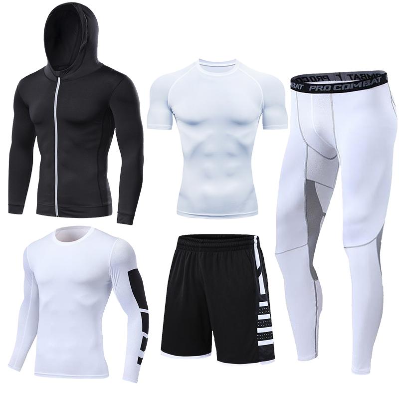 5 Pcs/Set Men's Compression Sport Suits Running Sets Basketball Training Tights Clothes Gym Fitness Jogging Sport Tracksuits