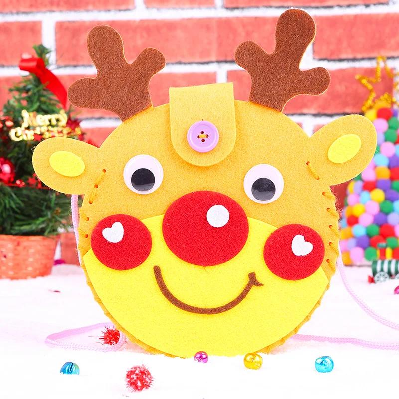 Children DIY Christmas Material Bag Playthings Kindergarten Creative Educational Handmade Cartoon Xmas Sock Cap Craft Kit Plaything for Kids