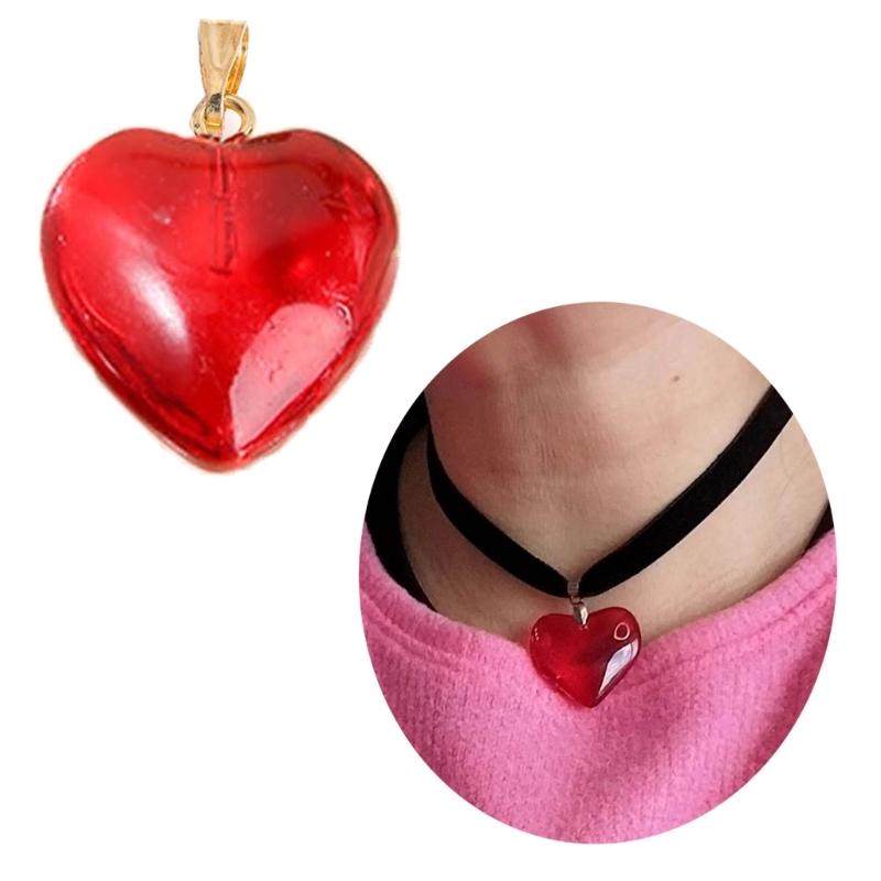 5 Piezas Colgantes Encanto Corazón de Vidrio para Hacer Joyería Elegante Colgante Corazón Esmaltado DIY Cadena de Clavícula Joyería Colgantes para Mujeres