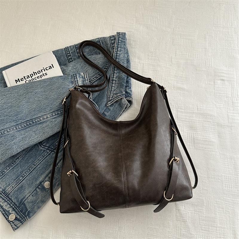 Tote Bag Solid Color Retro Casual Shoulder Bag Design Commuting Texture Large Capacity Bag Women