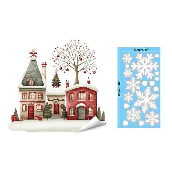 Christmas Window Clings Static Clings, Snowy Town House Snowflake Glass Decals, Reusable Glue Free Adsorption Xmas Stickers, Holiday Decor for