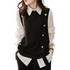 Solid Color Knitted Sleeveless Vest with Button Details for Autumn/Winter