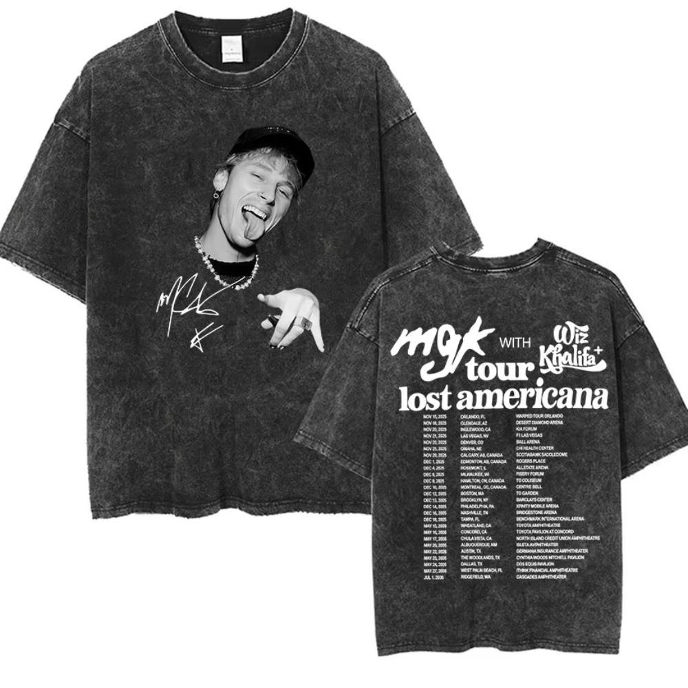 Vintage Machine Gun Kelly MGK Lost Americana Tour  Washed TShirts Mans Women Hip Hop Short Sleeve Tshirts Streetwear