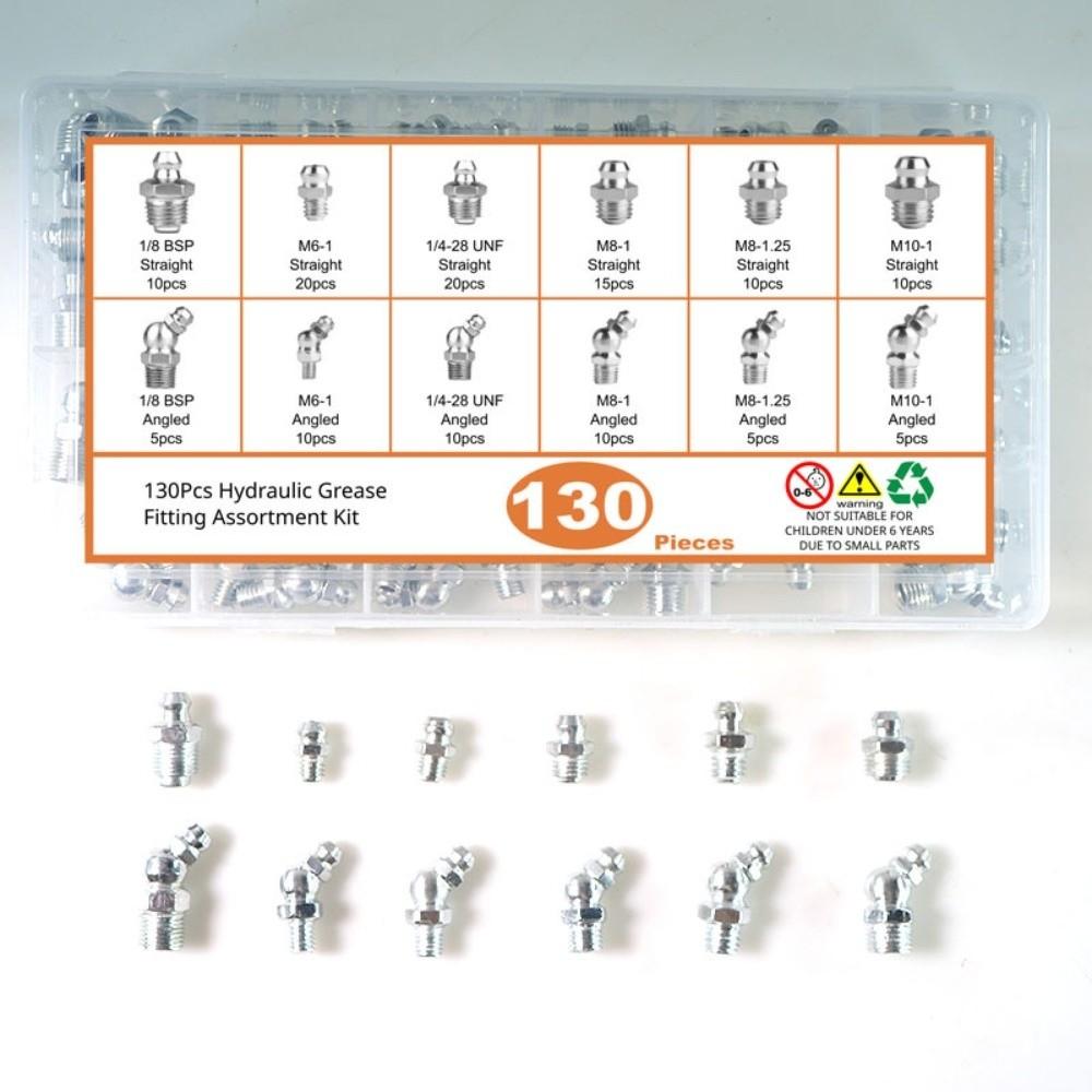 130pcs SAE & Metric & NPT Hydraulic Zerk Fitting Grease Nipple Assortment Automotive Use