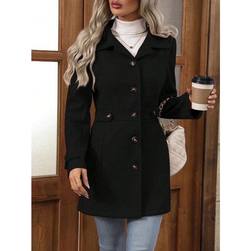 JKASHDK Women's Fashion Casual Solid Color Print Autumn Winter Long Sleeve POLO Neck Jackets & Coats