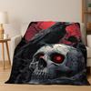 Gothic Raven Crow Skull Cartoon Flannel Blanket Soft Warm Blanket Throw Blanket for Bedroom Living Room Bed Travel Camping Gift