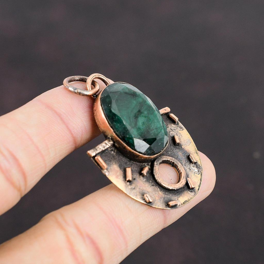 Faceted Zambian Emerald Pendant Copper Pendant Gemstone Pendant Handmade Jewelry Dainty Pendant Stylish Copper Jewelry Women's Special Gift