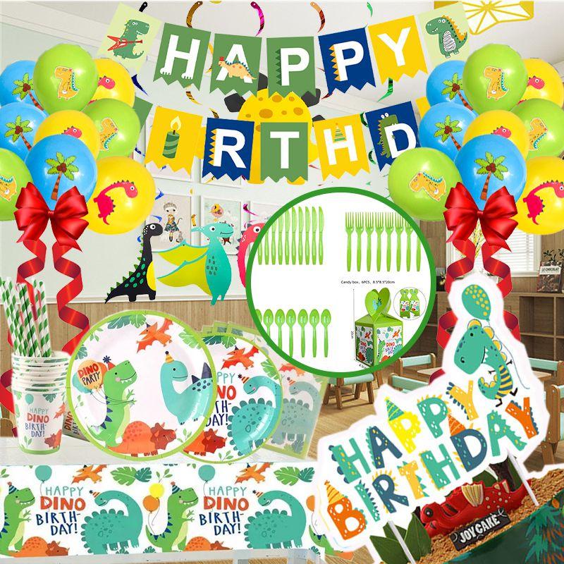 Fun And Vibrant Cartoon Dinosaur Birthday Party Supplies Tableware Plates Cups