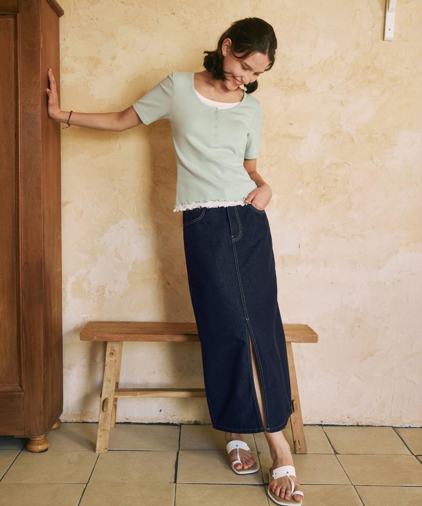 Zero Street Slit Denim Long Skirt / Deep Indigo
