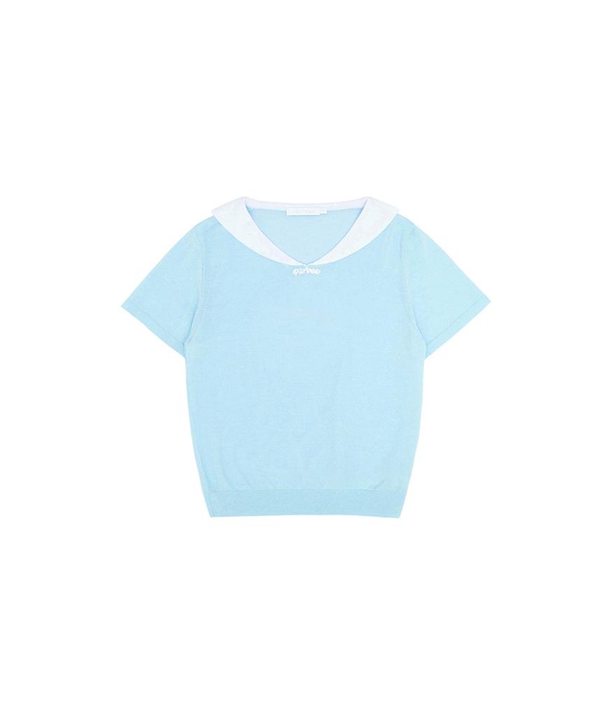 PIV’VEE Giant Smiley Sailor Short Sleeve Knit Top (Mist Blue)