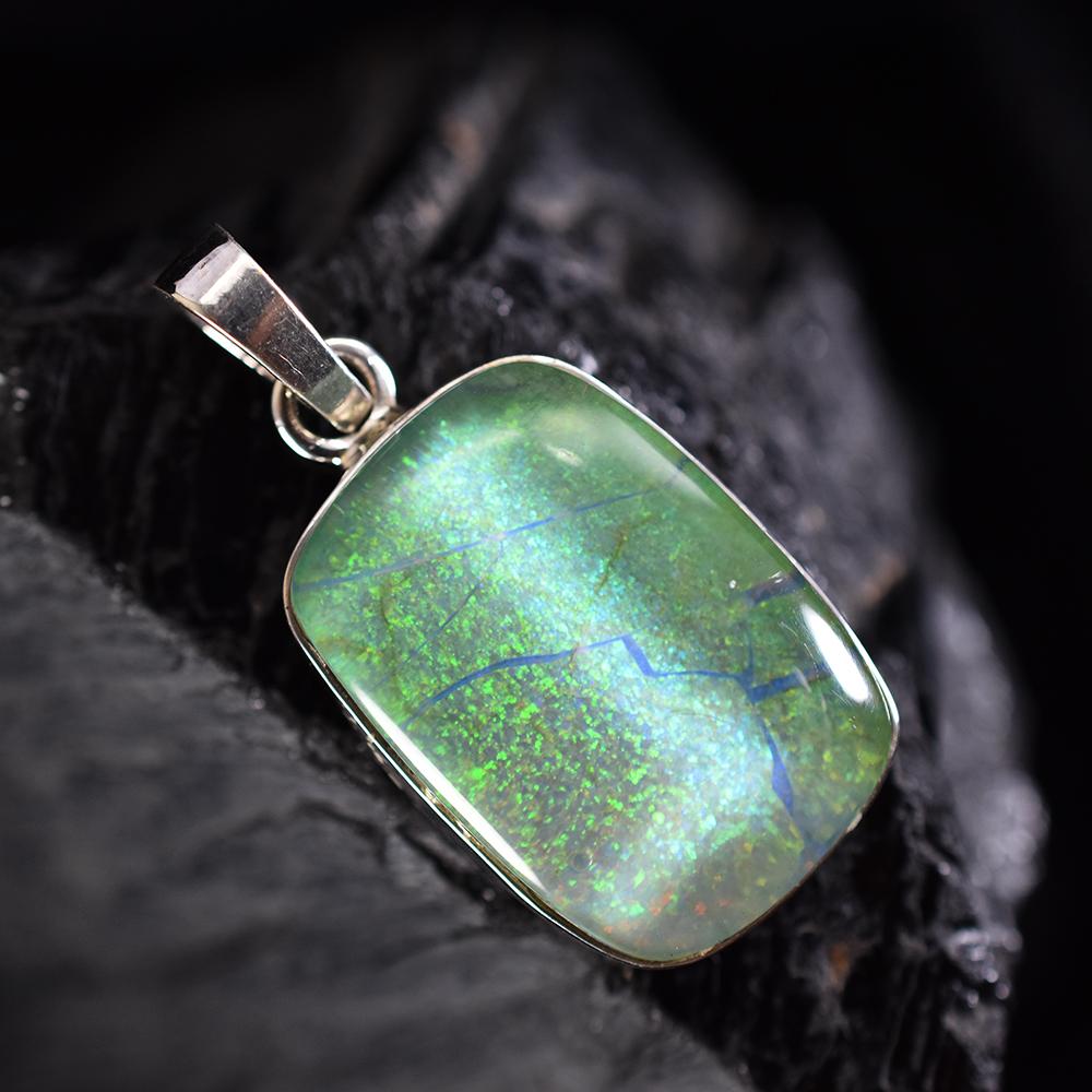 Natural Opal Pendant 31 Ct Cushion 925 Sterling Silver October Birthstone for Gem Collections