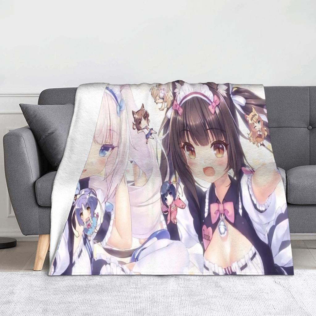 Chocola Nekopara Anime Blankets Cute Cartoon Wool Funny Breathable Throw Blankets for Coverlet SpringAutumn